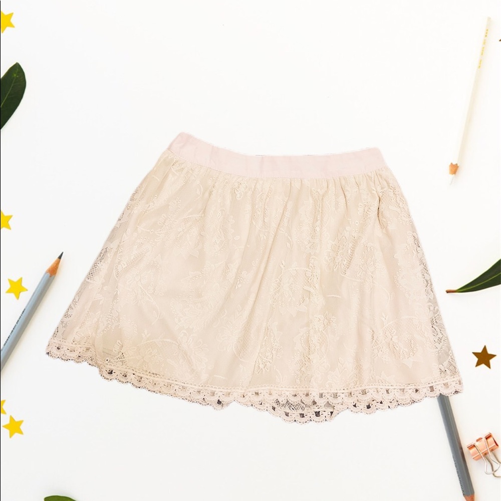 Ivory Lace Floral Mini Skirt